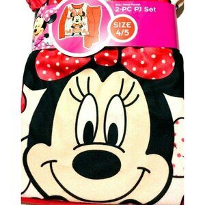 Minnie Mouse Pajama 2 Piece Set Girls Size 4 5 Fleece Flame Resistant